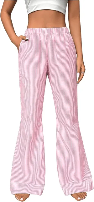 MakeMeChic Women's Y2K Striped Pants Elastic Low Rise Bell Bottoms Wide Leg Lounge Pants