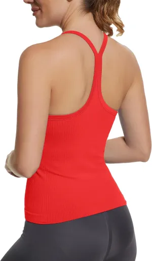 MathCat Seamless Workout Tank Tops with Built in Bra，Racerback Athletic Tank Tops Ribbed Soft Yoga Shirts