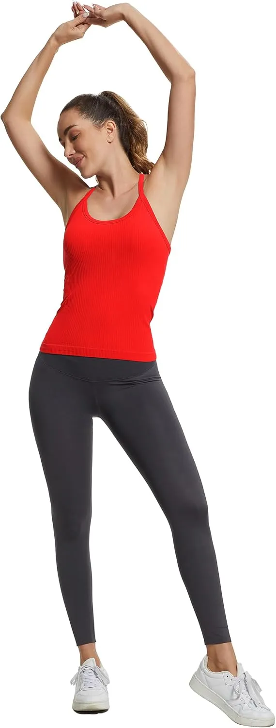 MathCat Seamless Workout Tank Tops with Built in Bra，Racerback Athletic Tank Tops Ribbed Soft Yoga Shirts