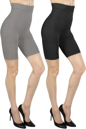 MeMoi 2 Pair High-Waist Shapewear Shorts, Smooth Thigh Shaper Shorts, Comfortable Womens Shapewear - Sizes S-4X