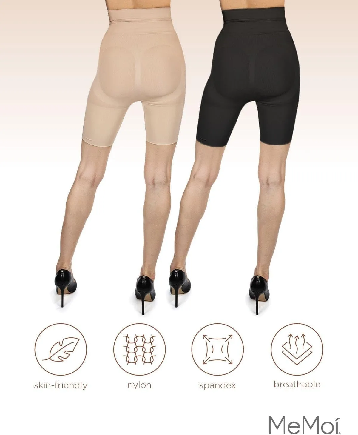 MeMoi 2 Pair High-Waist Shapewear Shorts, Smooth Thigh Shaper Shorts, Comfortable Womens Shapewear - Sizes S-4X