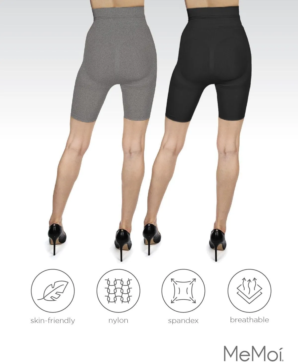 MeMoi 2 Pair High-Waist Shapewear Shorts, Smooth Thigh Shaper Shorts, Comfortable Womens Shapewear - Sizes S-4X