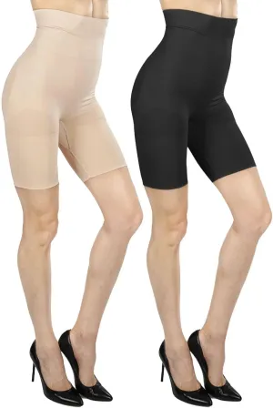 MeMoi 2 Pair High-Waist Shapewear Shorts, Smooth Thigh Shaper Shorts, Comfortable Womens Shapewear - Sizes S-4X