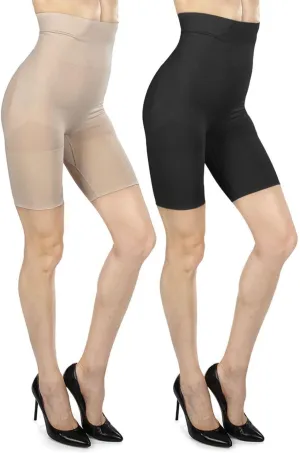 MeMoi 2 Pair High-Waist Shapewear Shorts, Smooth Thigh Shaper Shorts, Comfortable Womens Shapewear - Sizes S-4X