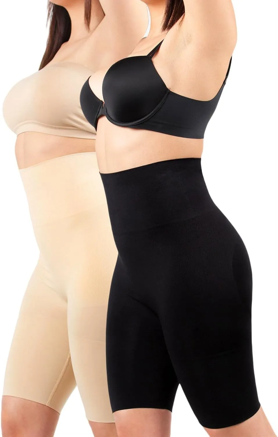 MeMoi 2 Pair High-Waist Shapewear Shorts, Smooth Thigh Shaper Shorts, Comfortable Womens Shapewear - Sizes S-4X