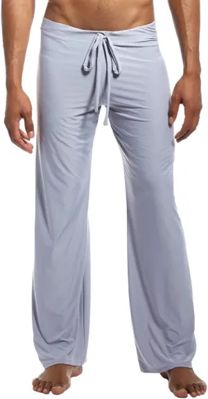 Men Soft Ice Silk Long Yoga Pants Sexy Low Rise Elastic Drawstring Sleep Bottoms