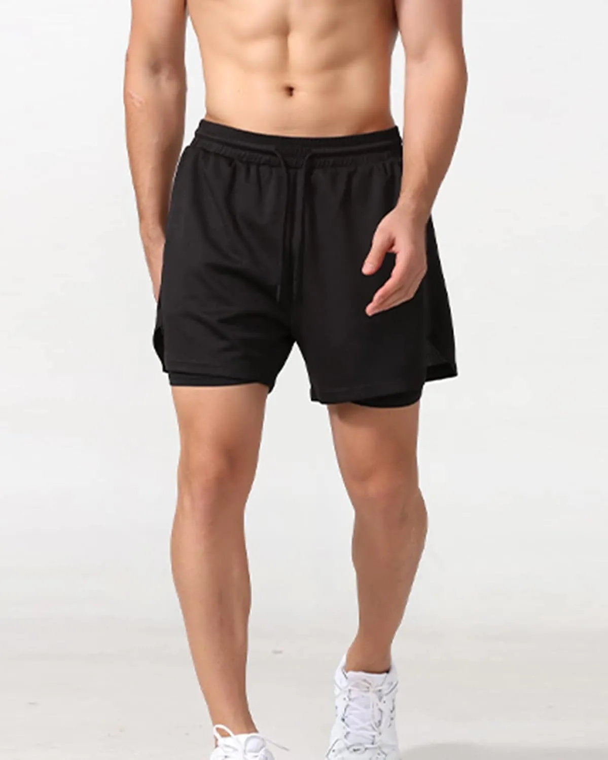 Men's 2 in 1 Running Shorts Gym Workout Quick Dry Mens Sports Shorts with Pockets and Towel Loop