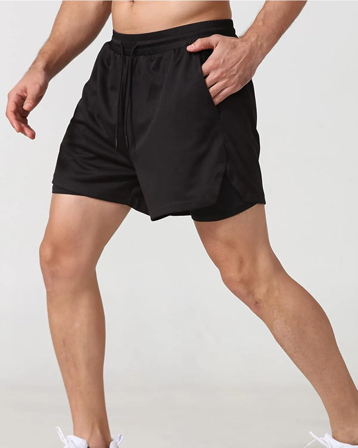 Men's 2 in 1 Running Shorts Gym Workout Quick Dry Mens Sports Shorts with Pockets and Towel Loop