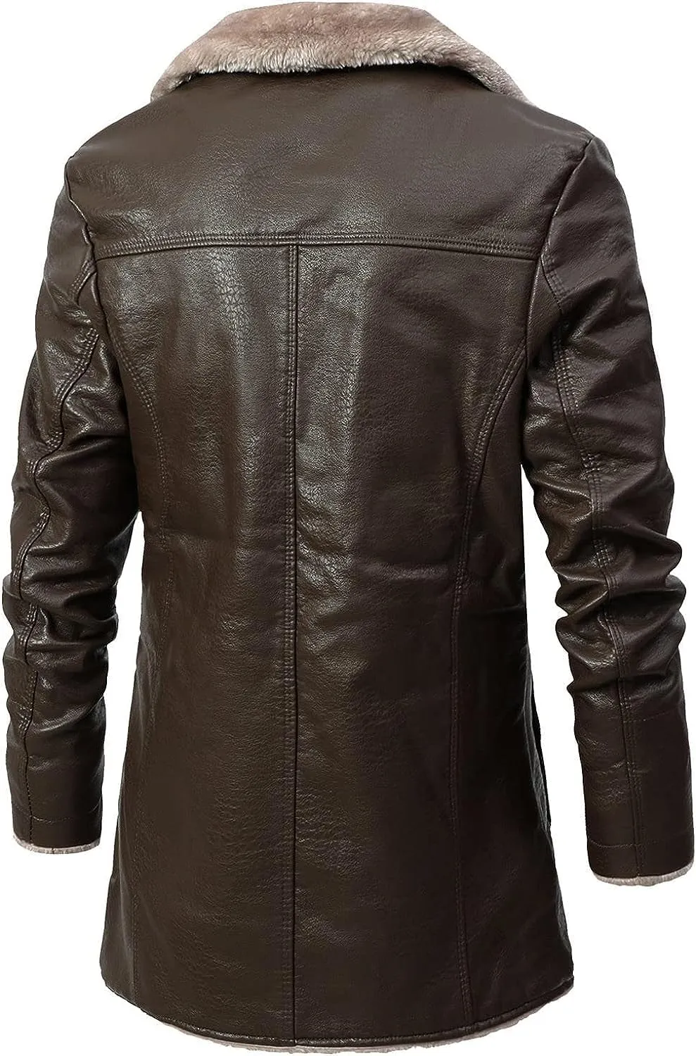 Men’s Black Genuine Sheepskin Faux Fur Turn-Down Collar Outfit Single-Breasted Trench Coat Leather Jacket