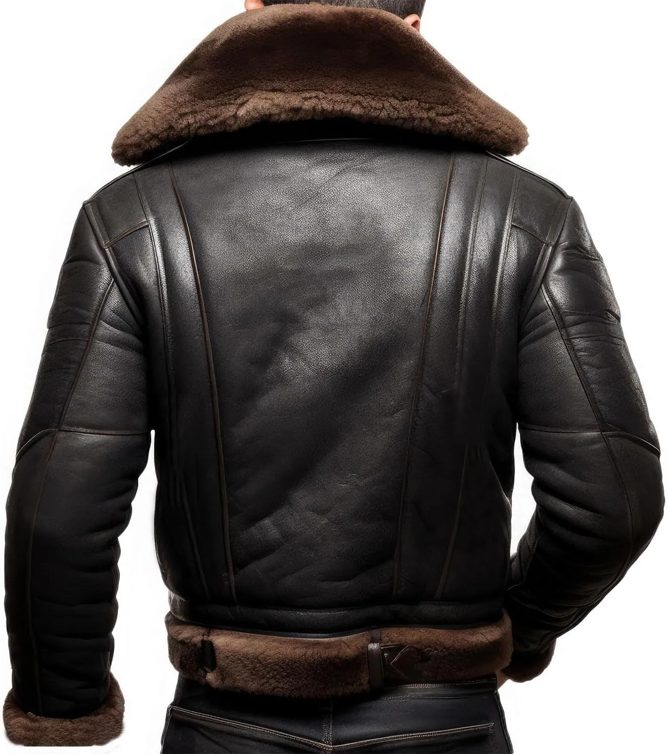 Men’s Black Genuine Sheepskin Sherpa Shearling Faux Fur Lined B3 Aviator Pilot Warm Thick Bomber Leather Jacket