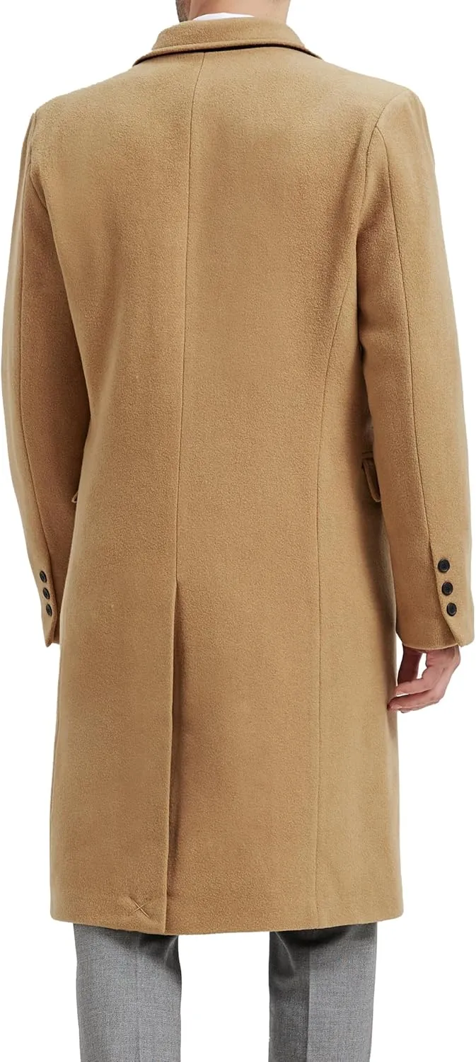 Mens Camel Overcoat Wool & Cashmere Covert Warm Winter Bond Coat Fully Lined