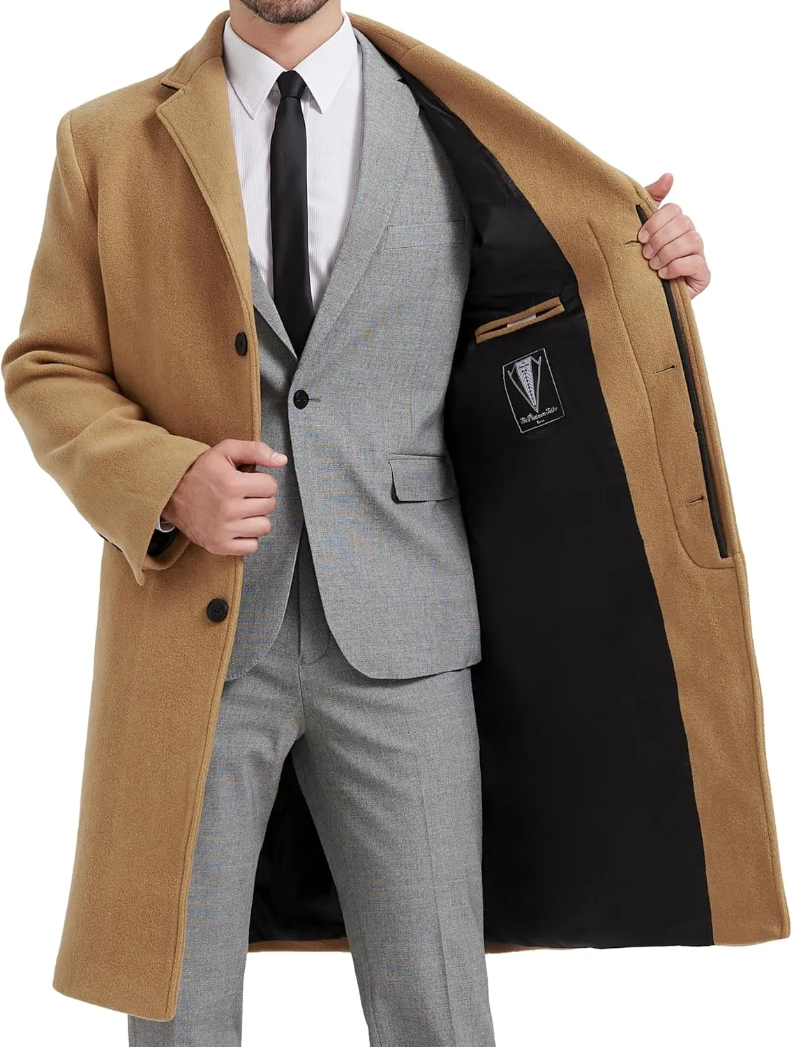 Mens Camel Overcoat Wool & Cashmere Covert Warm Winter Bond Coat Fully Lined