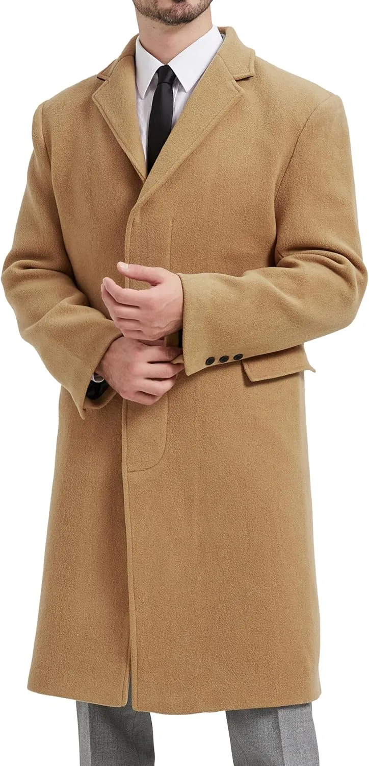 Mens Camel Overcoat Wool & Cashmere Covert Warm Winter Bond Coat Fully Lined