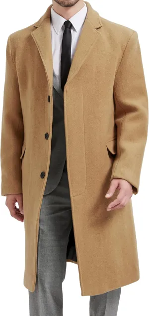 Mens Camel Overcoat Wool & Cashmere Covert Warm Winter Bond Coat Fully Lined