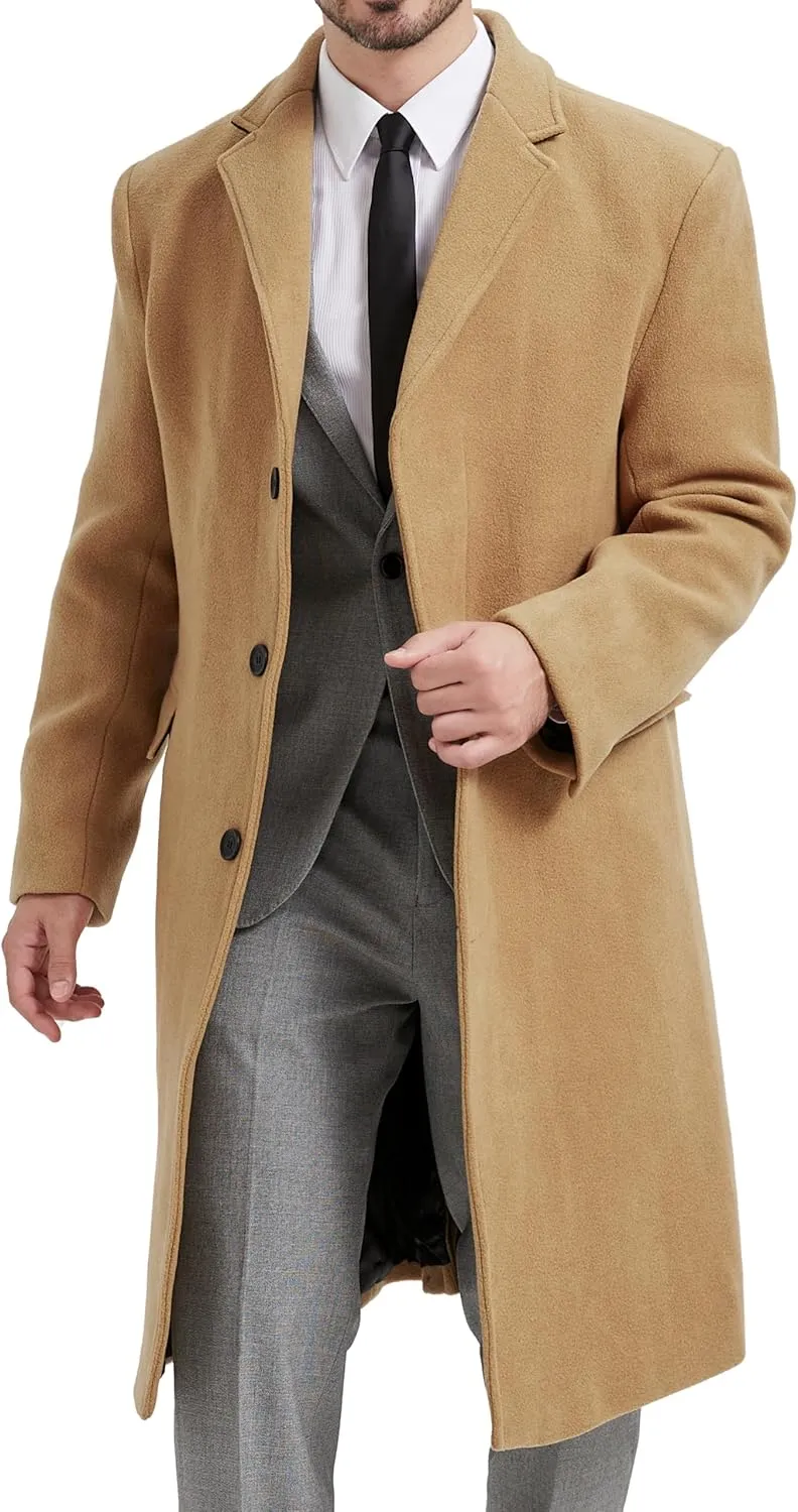 Mens Camel Overcoat Wool & Cashmere Covert Warm Winter Bond Coat Fully Lined