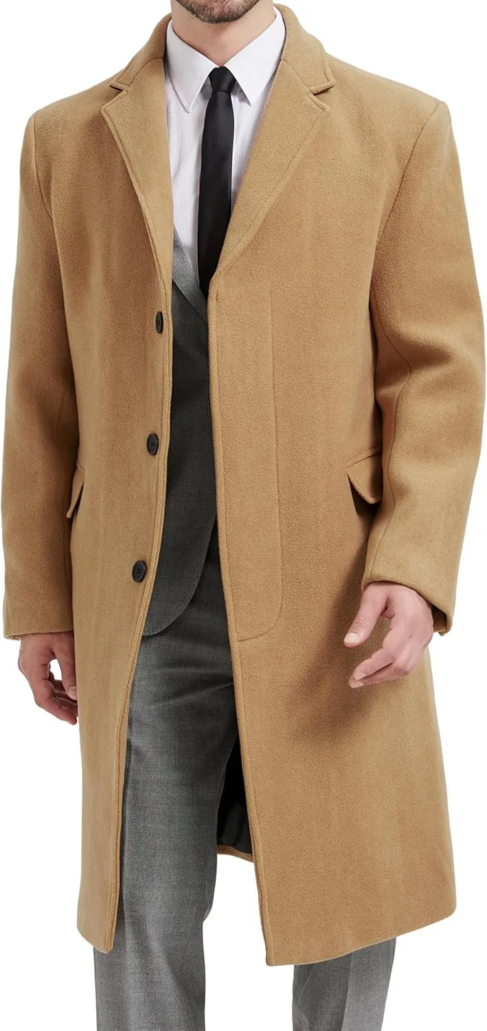 Mens Camel Overcoat Wool & Cashmere Covert Warm Winter Bond Coat Fully Lined