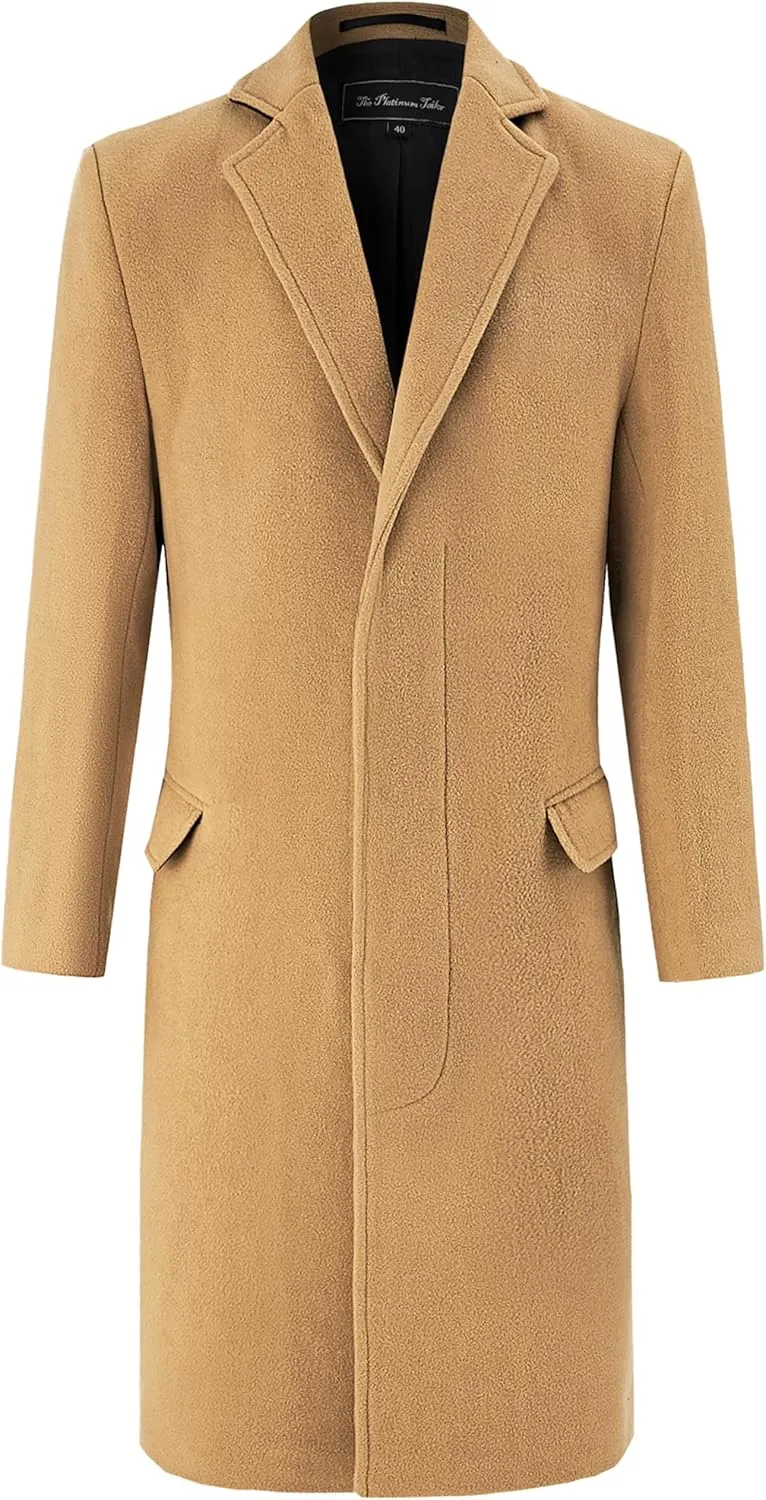 Mens Camel Overcoat Wool & Cashmere Covert Warm Winter Bond Coat Fully Lined