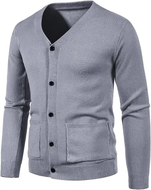 Men's Cardigan Sweaters Button Down Lightweight Casual V Neck Long Sleeve Pockets Knitted Sweater with Pockets