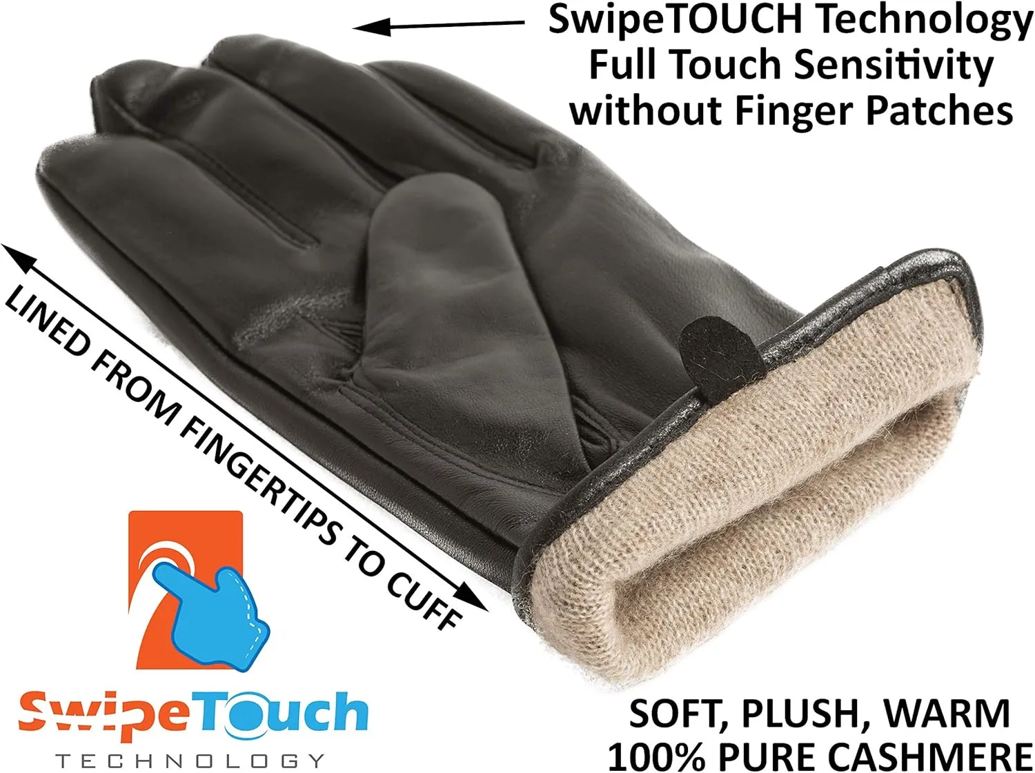 Men's Cashmere Lined Sheepskin Leather Gloves, Touchscreen, Winter Leather Gloves for Men, Gift Box