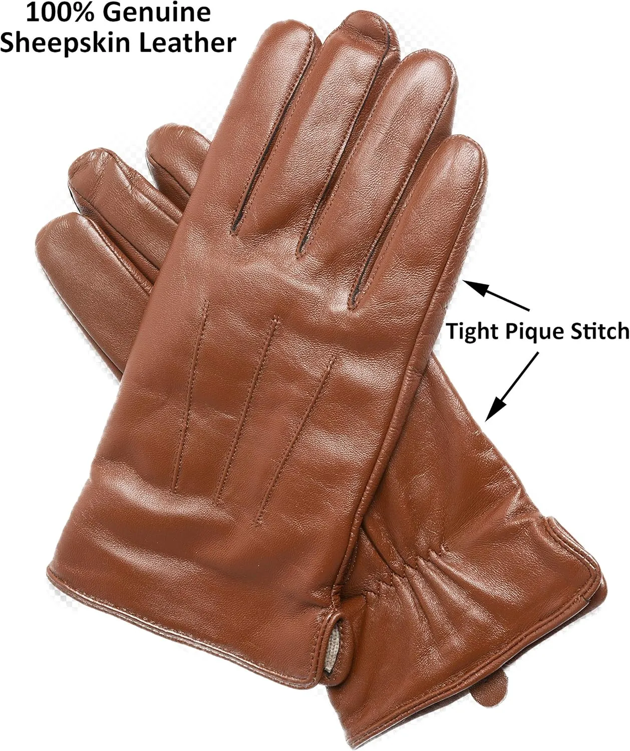 Men's Cashmere Lined Sheepskin Leather Gloves, Touchscreen, Winter Leather Gloves for Men, Gift Box