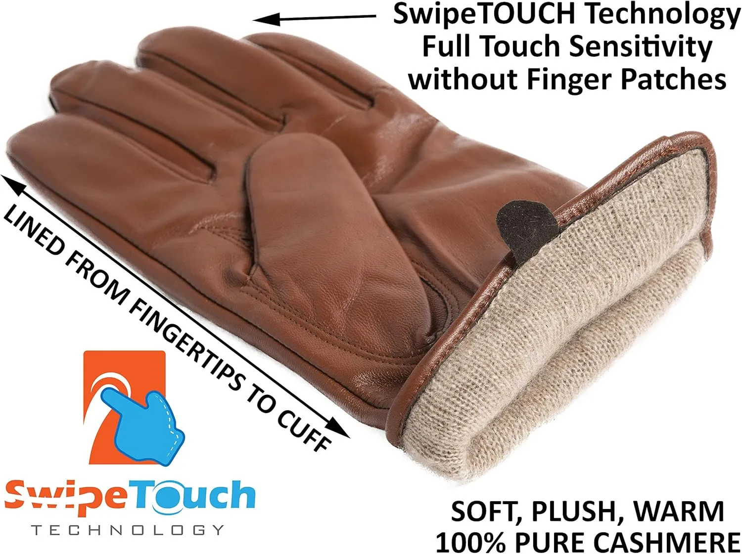 Men's Cashmere Lined Sheepskin Leather Gloves, Touchscreen, Winter Leather Gloves for Men, Gift Box