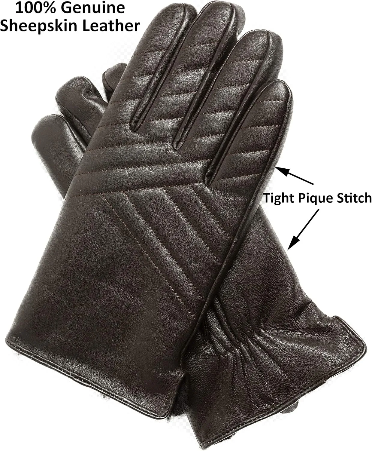 Men's Cashmere Lined Sheepskin Leather Gloves, Touchscreen, Winter Leather Gloves for Men, Gift Box