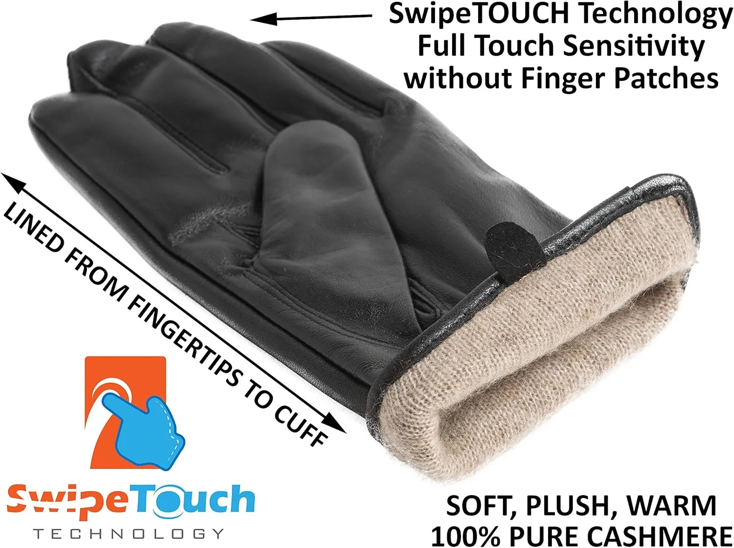 Men's Cashmere Lined Sheepskin Leather Gloves, Touchscreen, Winter Leather Gloves for Men, Gift Box