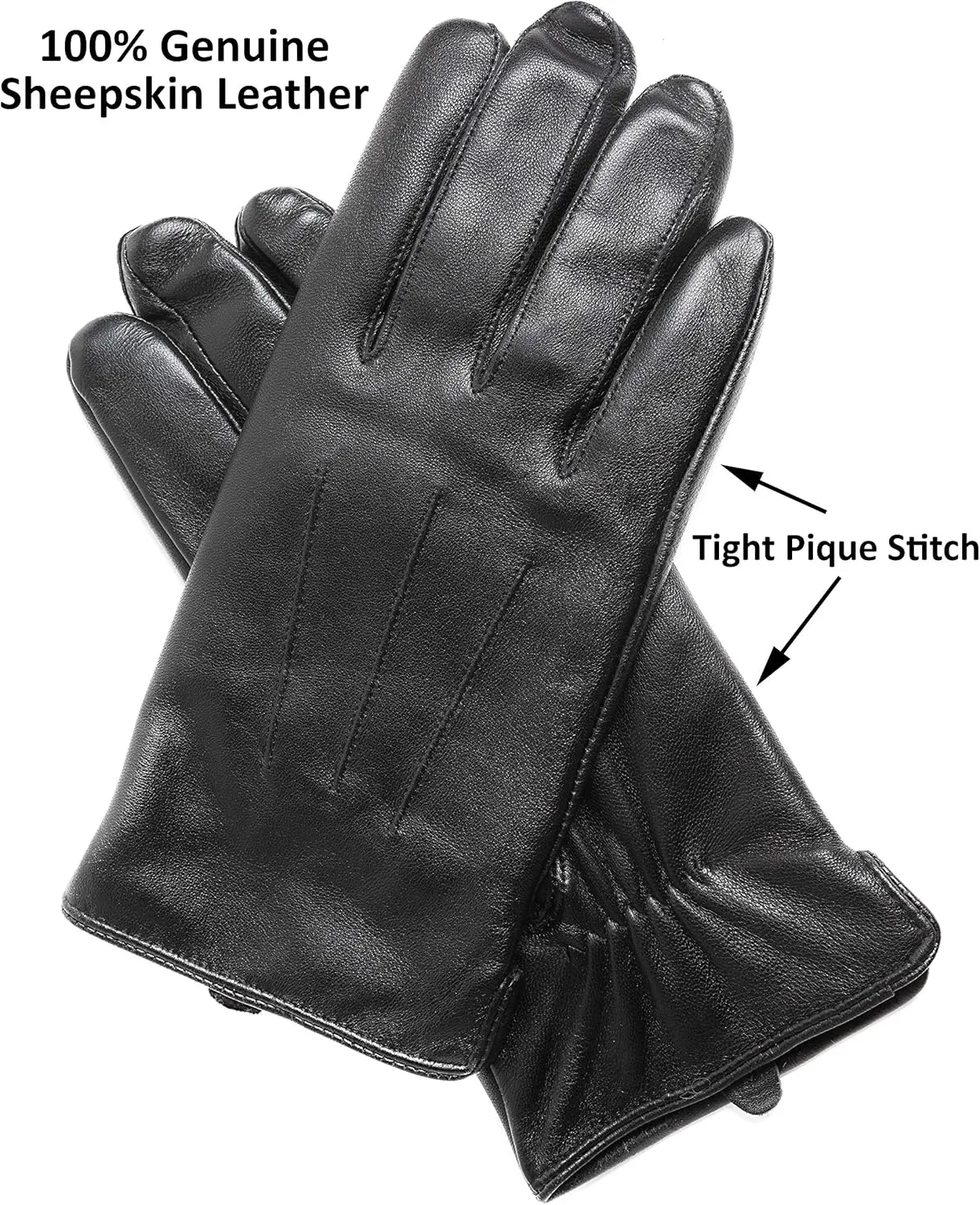Men's Cashmere Lined Sheepskin Leather Gloves, Touchscreen, Winter Leather Gloves for Men, Gift Box
