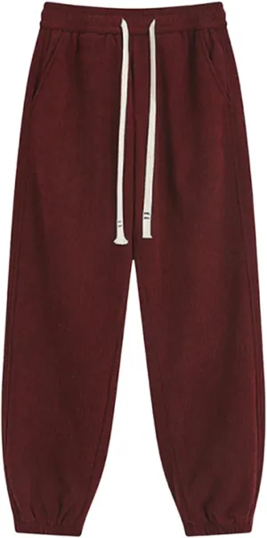 Men's Casual Athletic Pants Hiking Baggy Pants Belted Foot Elastic Waist Pants Casual Solid Pants Jogger Pants
