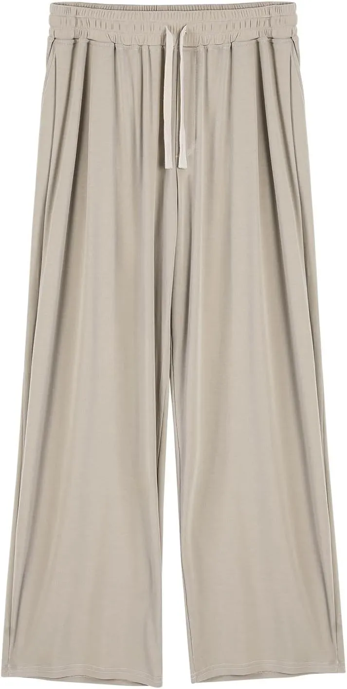 Mens Casual Stretch Pants Jogger Fashion Pants Comfort Wide Leg Pants Active Elastic Waist Pants Loose Basic Pants
