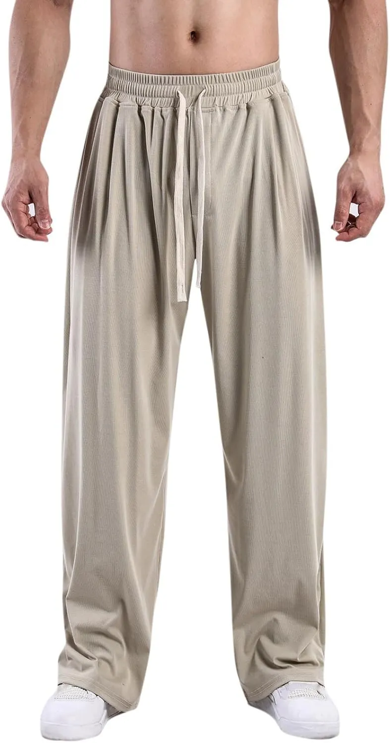 Mens Casual Stretch Pants Jogger Fashion Pants Comfort Wide Leg Pants Active Elastic Waist Pants Loose Basic Pants