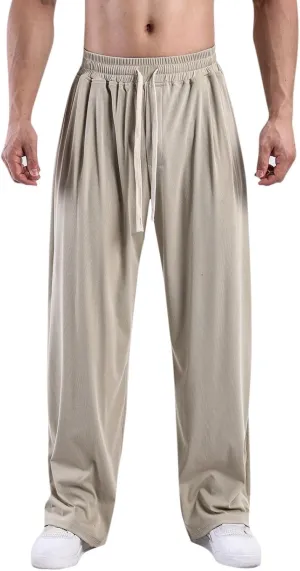 Mens Casual Stretch Pants Jogger Fashion Pants Comfort Wide Leg Pants Active Elastic Waist Pants Loose Basic Pants