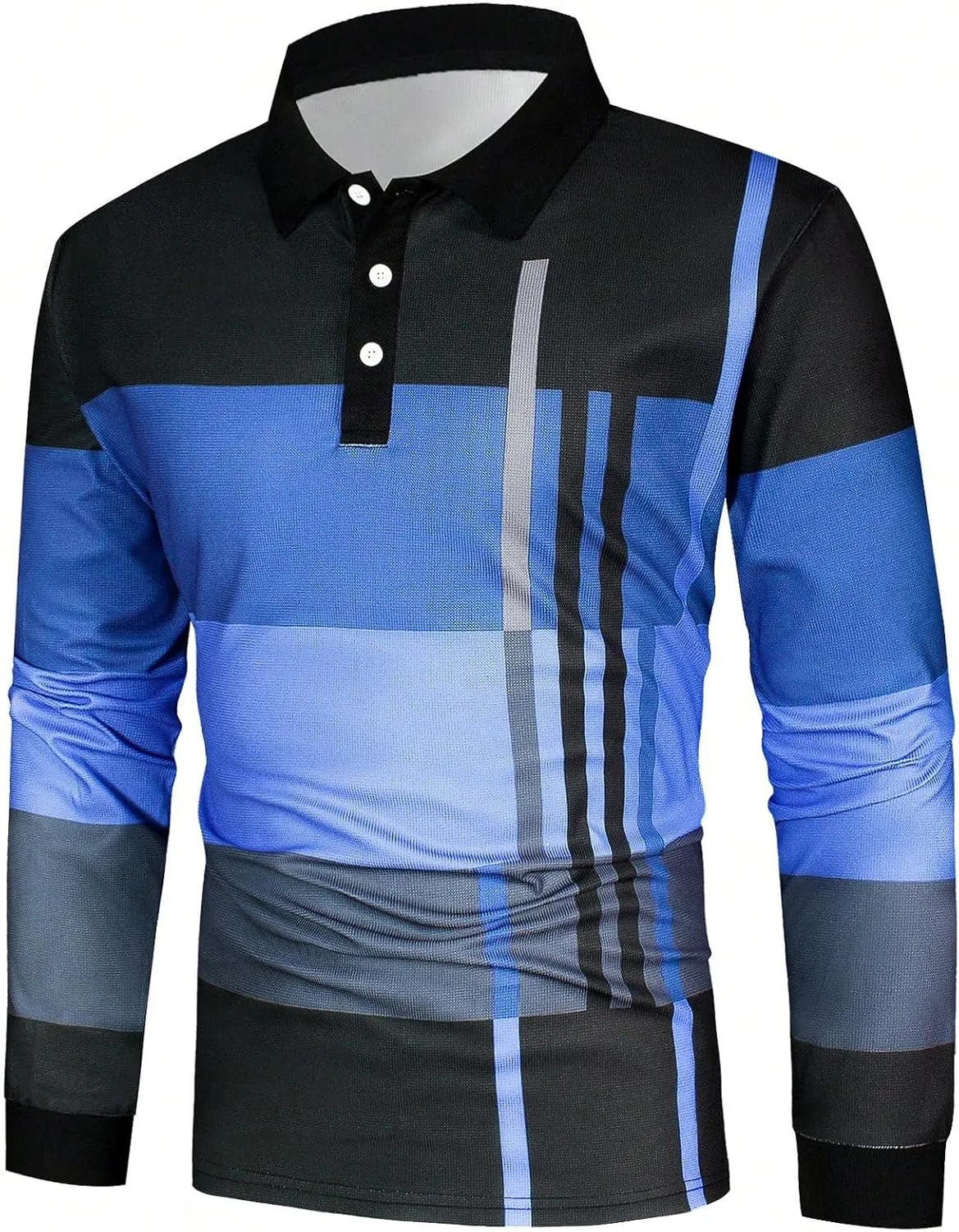 Men's Color Block Striped Print Long Sleeve Shirt Tops Button Down Collared Shirt Golf Casual Shirts Tops