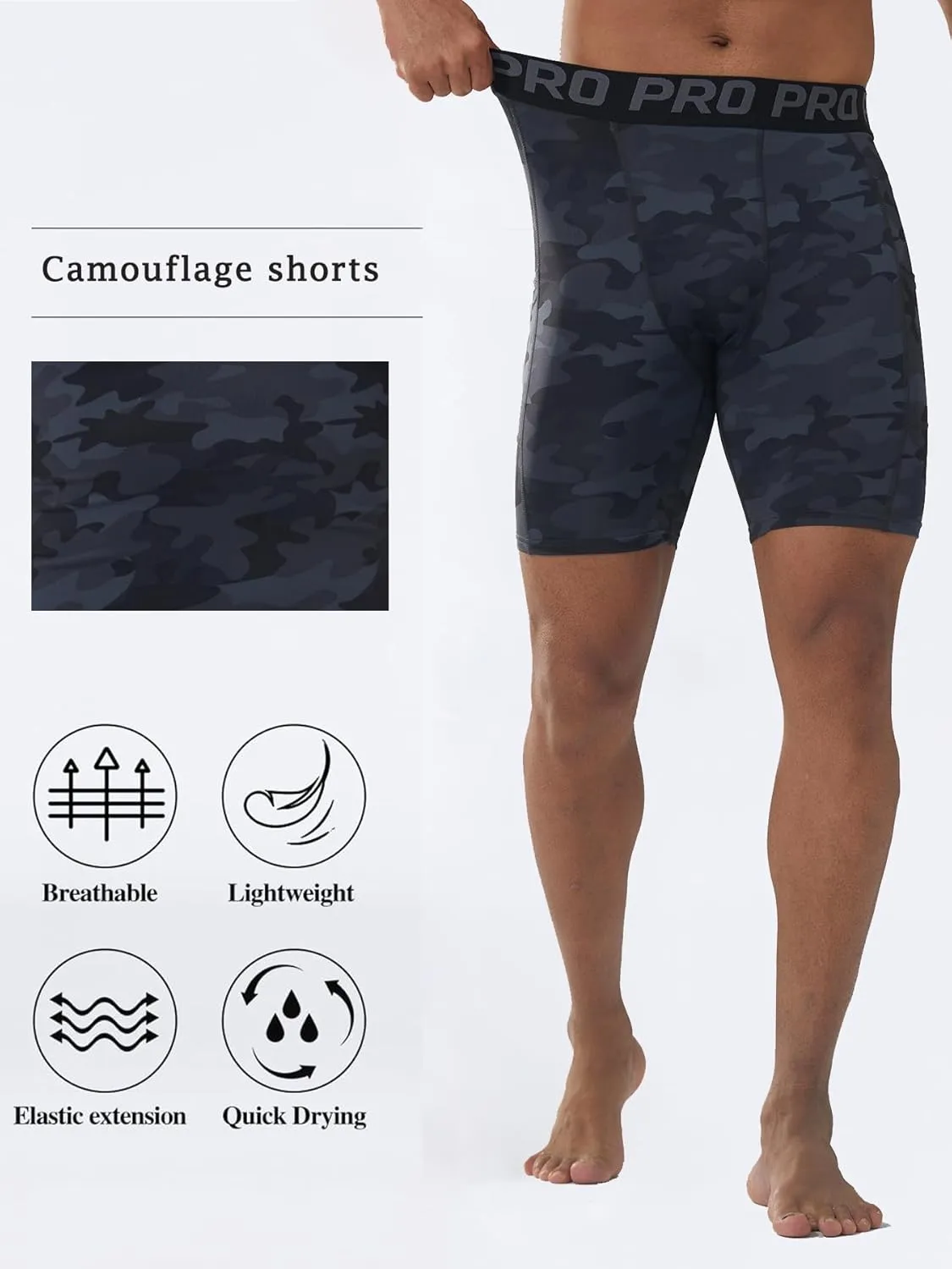 Mens Compression Running Shorts with Phone Pocket Athletic Gym Yoga Shorts Cool Dry Workout Underwear 3 Pack