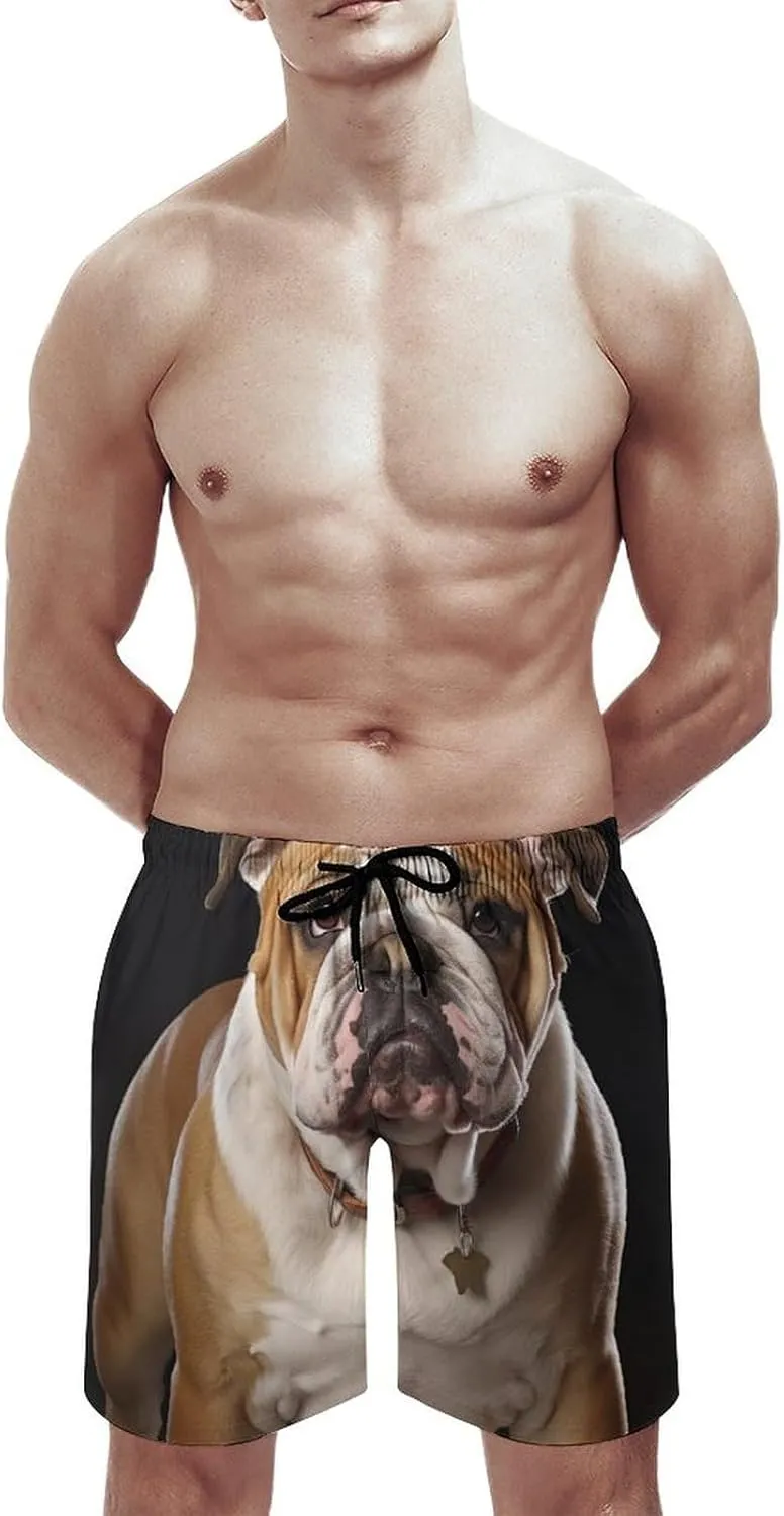 Men's English Bulldog Swim Trunks Quick-Dry Beach Shorts with Drawstring Casual Pants for Swimming Running