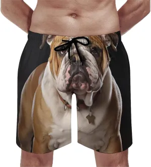 Men's English Bulldog Swim Trunks Quick-Dry Beach Shorts with Drawstring Casual Pants for Swimming Running
