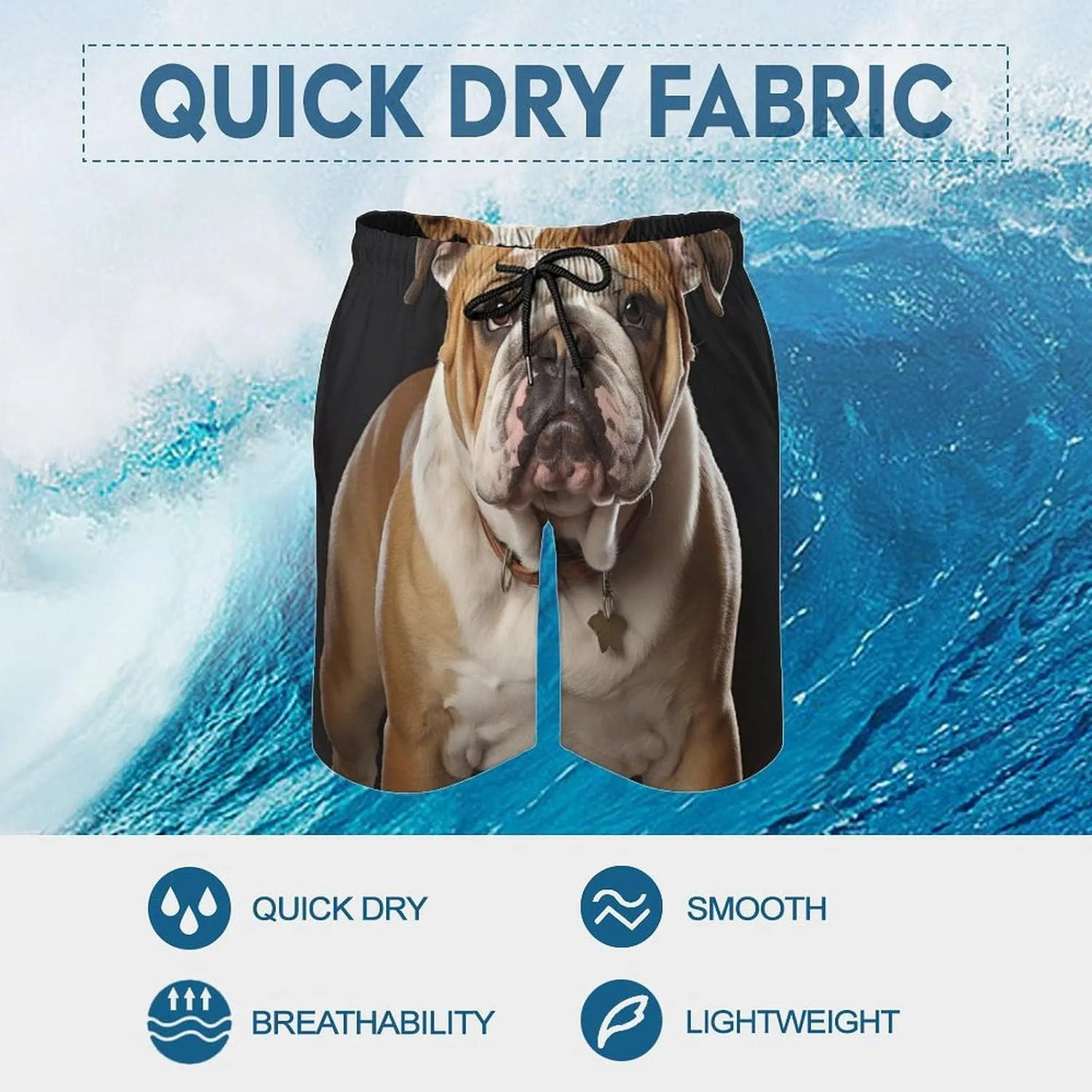 Men's English Bulldog Swim Trunks Quick-Dry Beach Shorts with Drawstring Casual Pants for Swimming Running