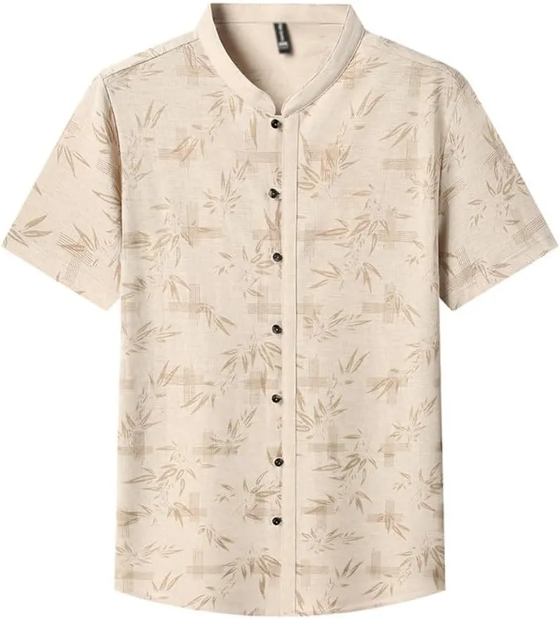 Men's Fashion Seamless Short Sleeve Summer Shirt Flowers Printing Anti-Wrinkle Smooth Dress Shirts for Men