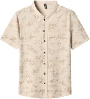 Men's Fashion Seamless Short Sleeve Summer Shirt Flowers Printing Anti-Wrinkle Smooth Dress Shirts for Men