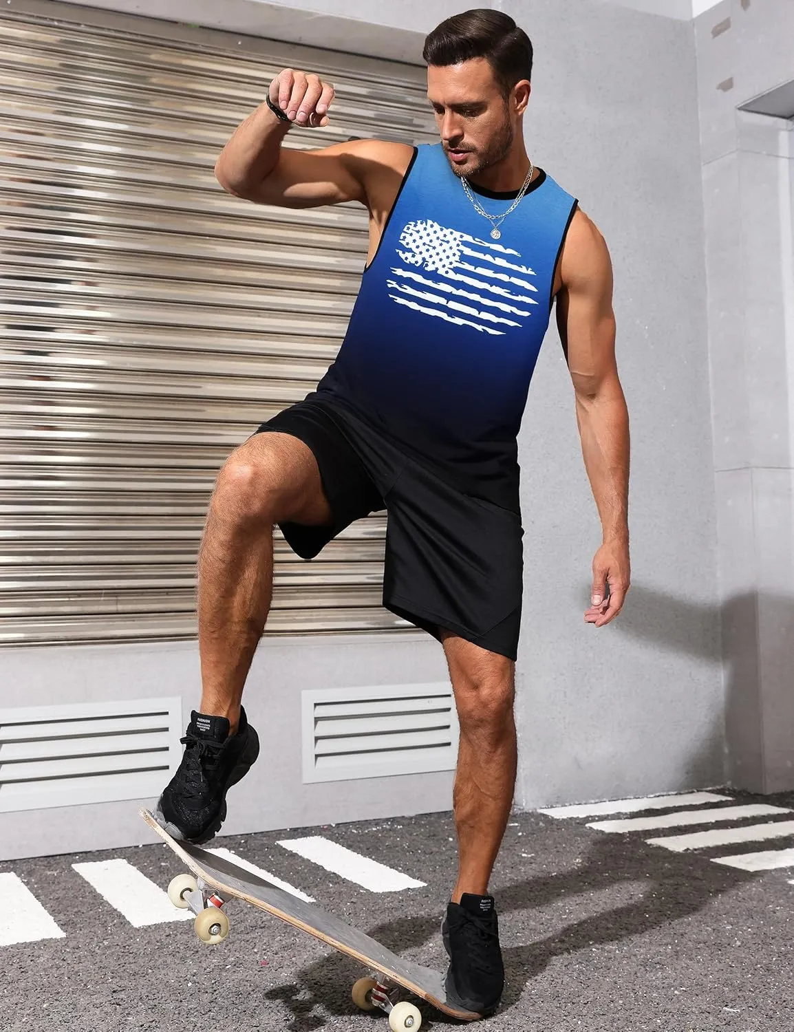 Mens Graphic Tank Tops Sleeveless Muscle Shirts Beach Hawaiian Coconut Tree Patriotic Tank Tops