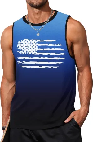 Mens Graphic Tank Tops Sleeveless Muscle Shirts Beach Hawaiian Coconut Tree Patriotic Tank Tops