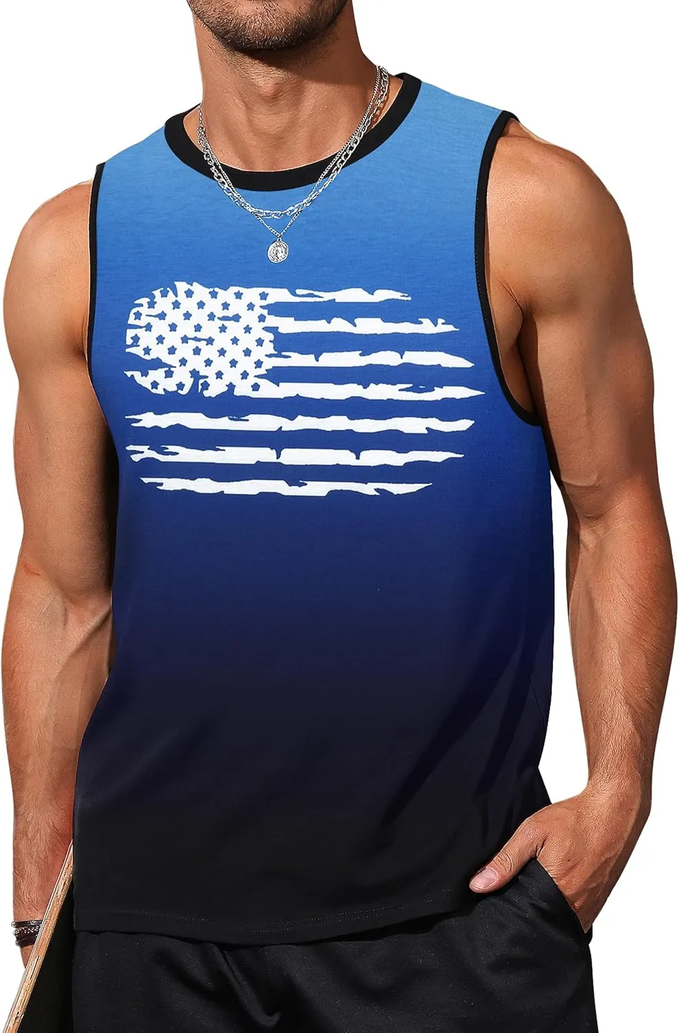 Mens Graphic Tank Tops Sleeveless Muscle Shirts Beach Hawaiian Coconut Tree Patriotic Tank Tops