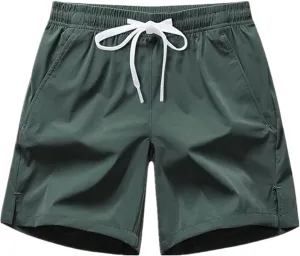 Men's Gym Shorts Lightweight Drawstring Waist Athletic Shorts Quick Dry Beach Workout Running Shorts