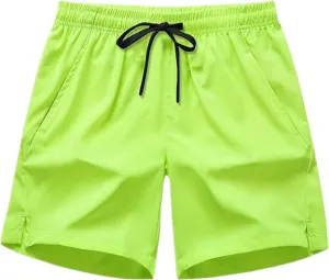 Men's Gym Shorts Lightweight Drawstring Waist Athletic Shorts Quick Dry Beach Workout Running Shorts