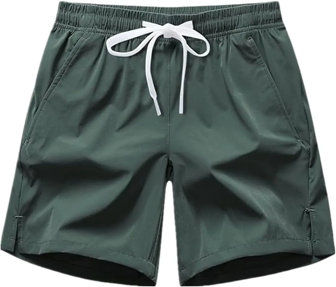 Men's Gym Shorts Lightweight Drawstring Waist Athletic Shorts Quick Dry Beach Workout Running Shorts