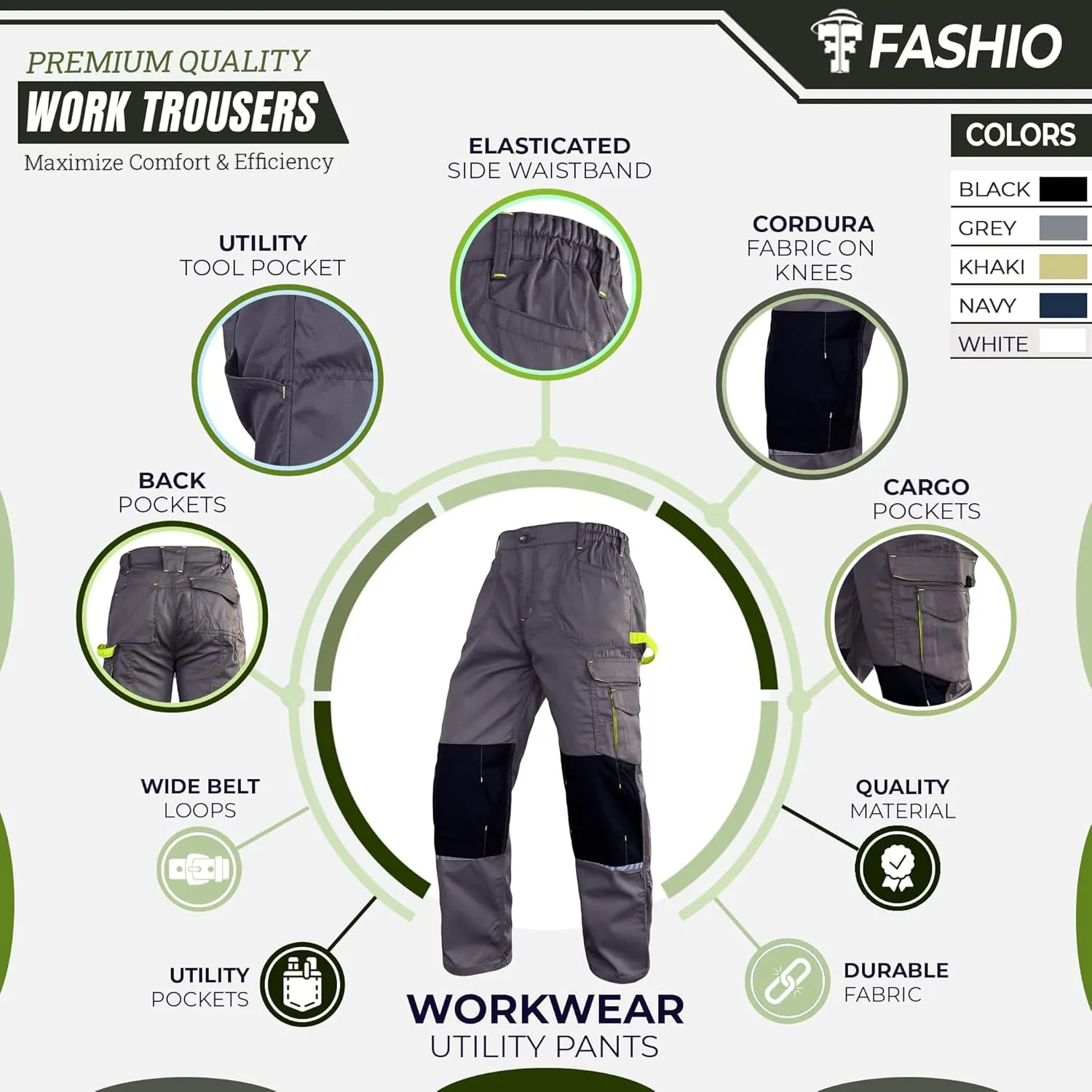 Men's Heavy Duty Tactical Work Pants with Cordura Knee Reinforcement and Multi-Pocket Combat Cargo Utility Work Trousers