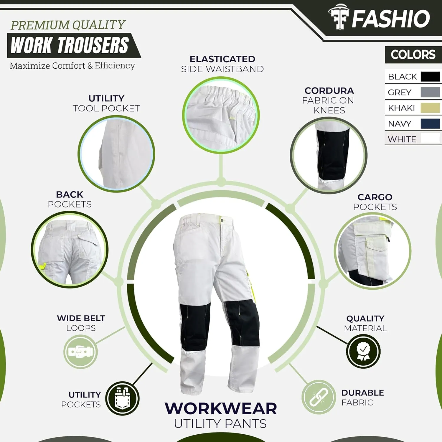 Men's Heavy Duty Tactical Work Pants with Cordura Knee Reinforcement and Multi-Pocket Combat Cargo Utility Work Trousers