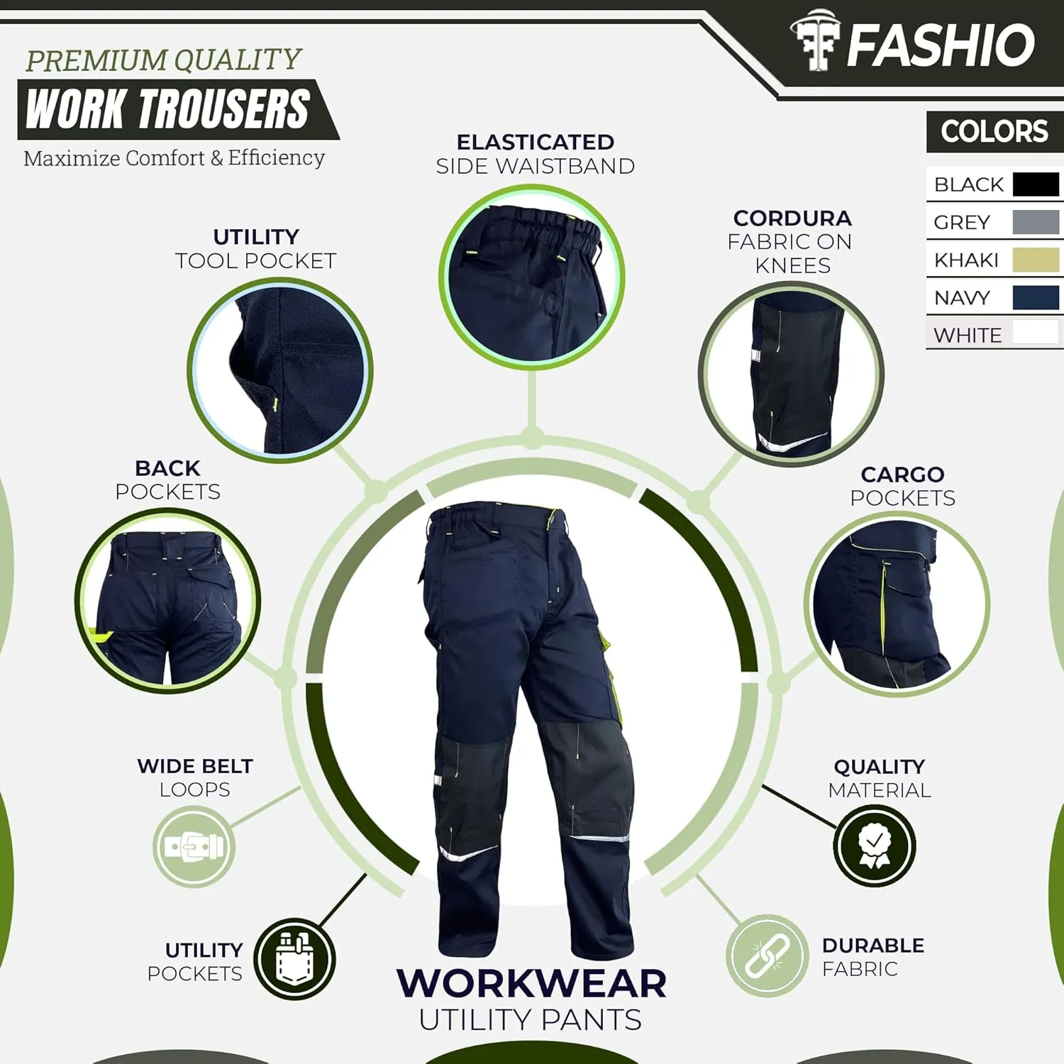 Men's Heavy Duty Tactical Work Pants with Cordura Knee Reinforcement and Multi-Pocket Combat Cargo Utility Work Trousers