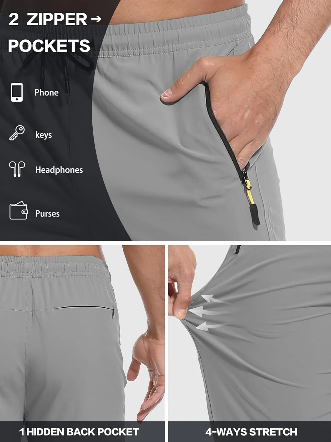Men's Hiking Pants Lightweight Quick Dry Waterproof Breathable Athletic Joggers Track Running Sweatpants