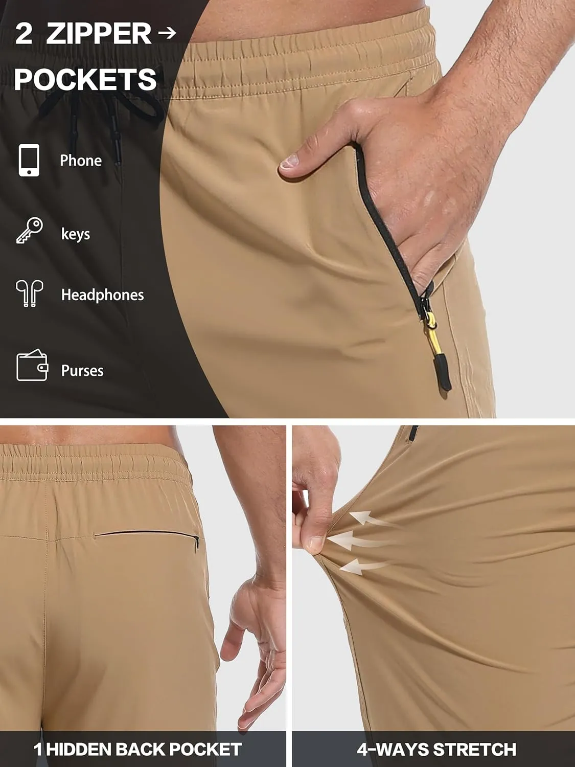 Men's Hiking Pants Lightweight Quick Dry Waterproof Breathable Athletic Joggers Track Running Sweatpants